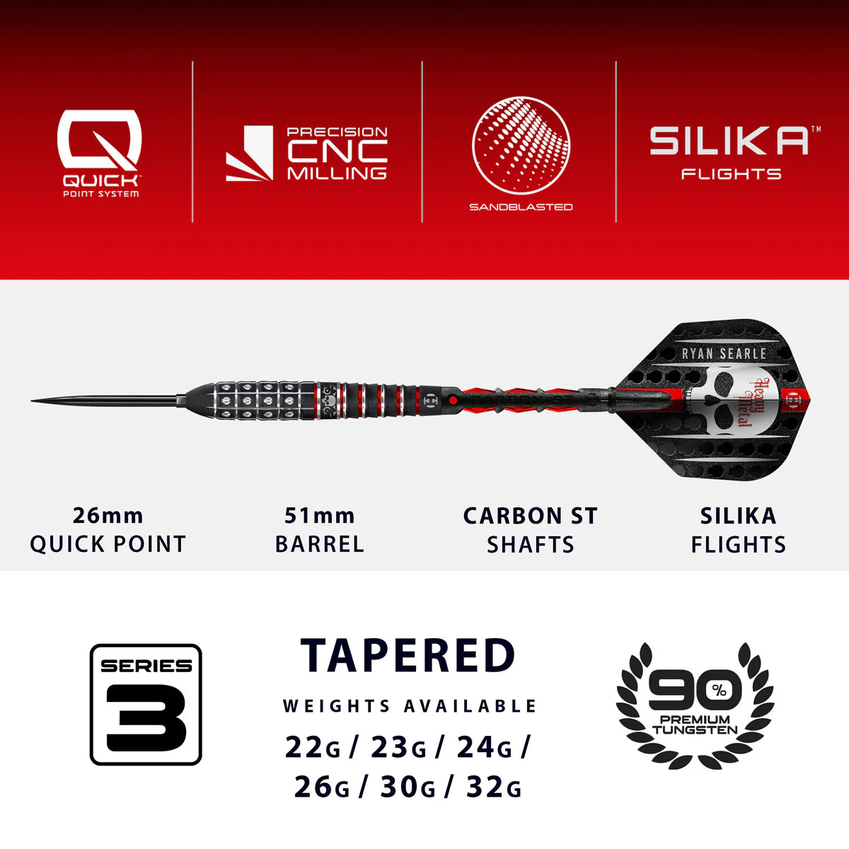 Harrows Ryan Searle Series 3 90% Quick Point Darts