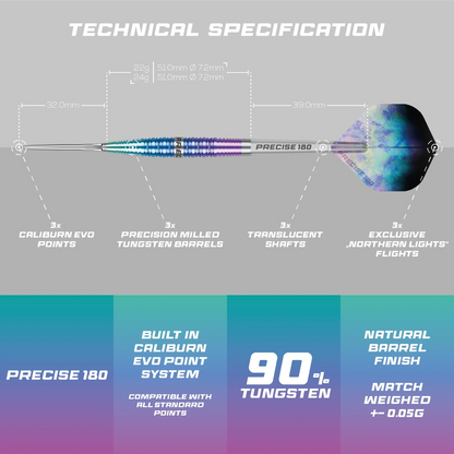 Precise180 ‘Northern Lights’ Steel Tip Darts