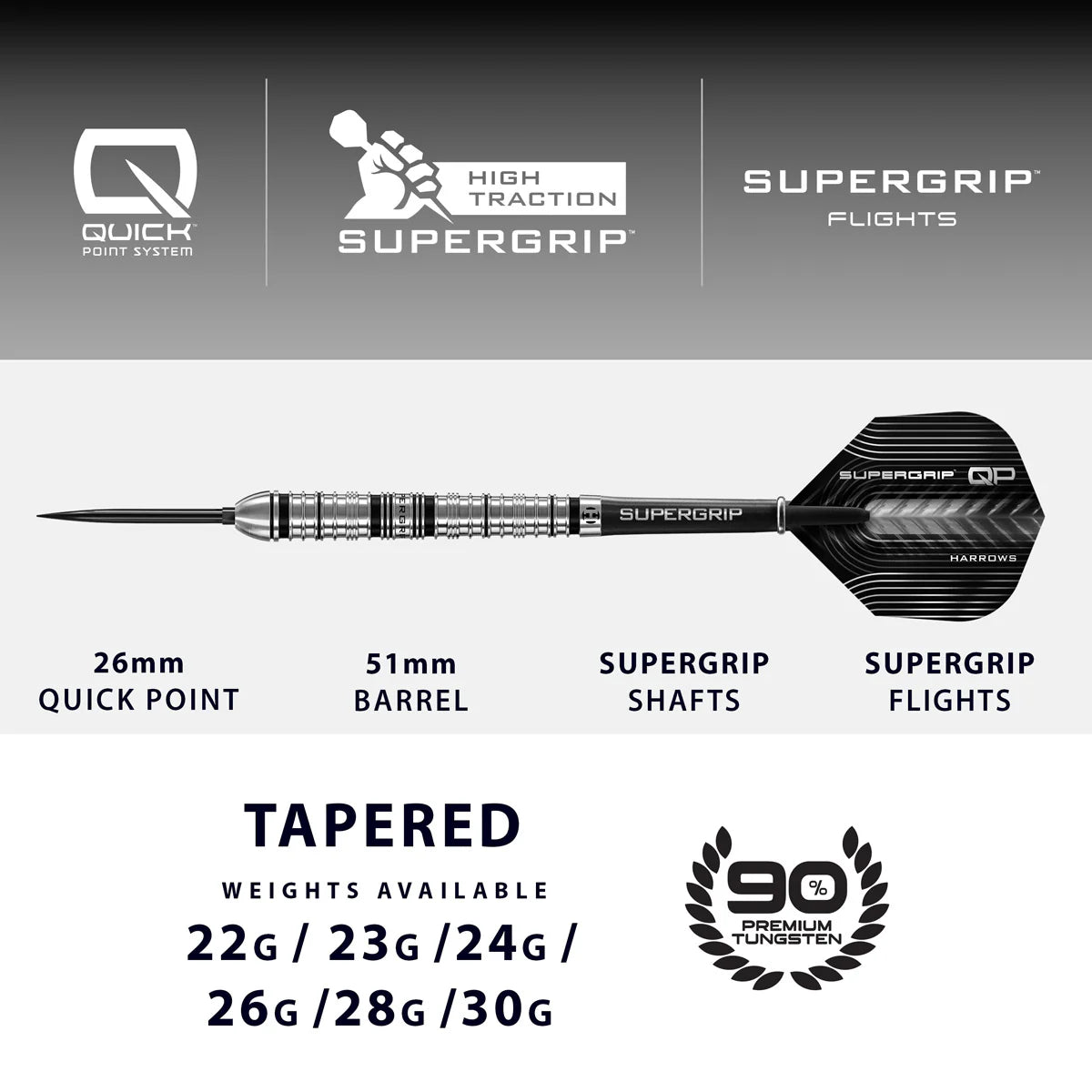 Harrows Supergrip Tapered 90% Quick Point Darts