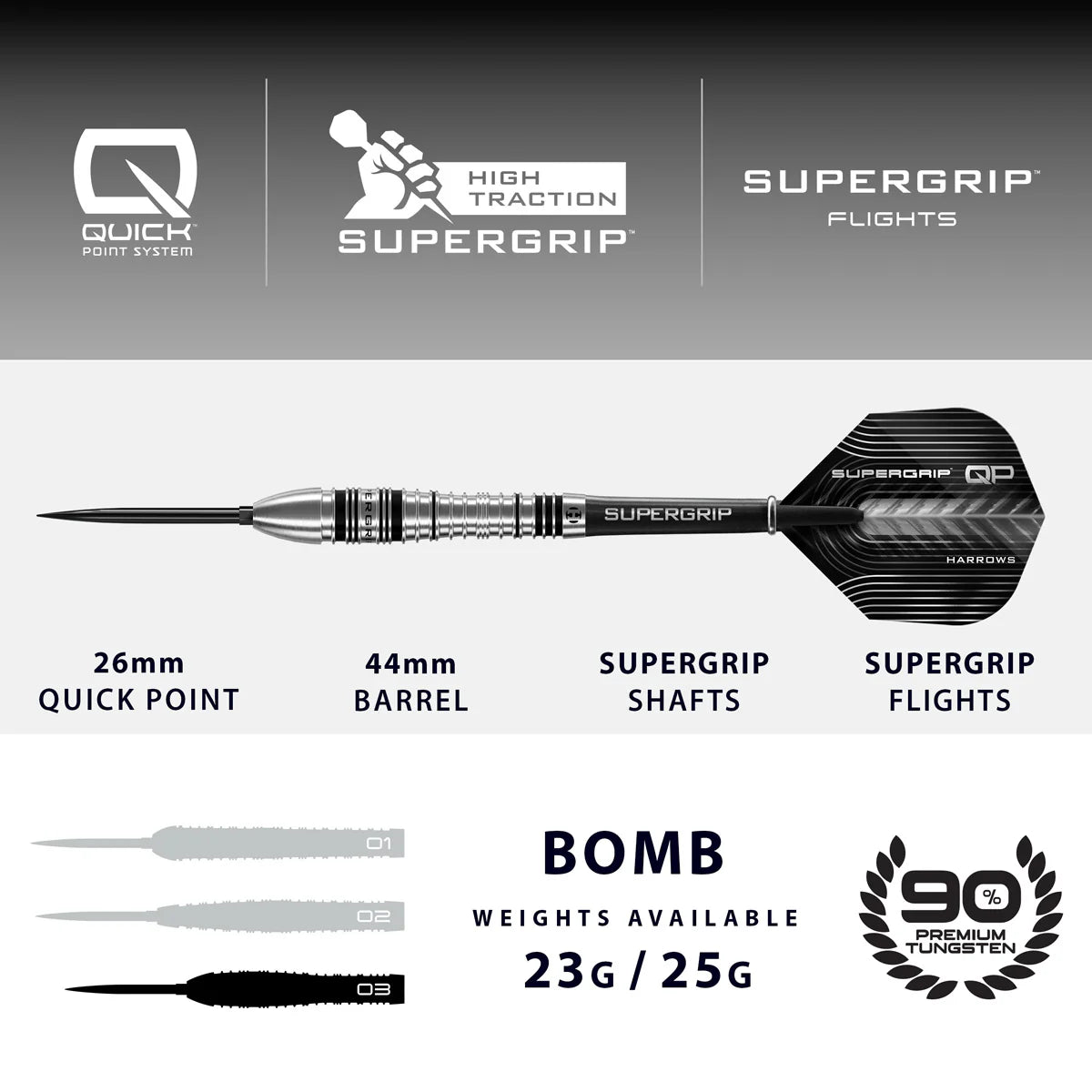 Harrows Supergrip Bomb 90% Tungsten QP Steel Tip Dart
