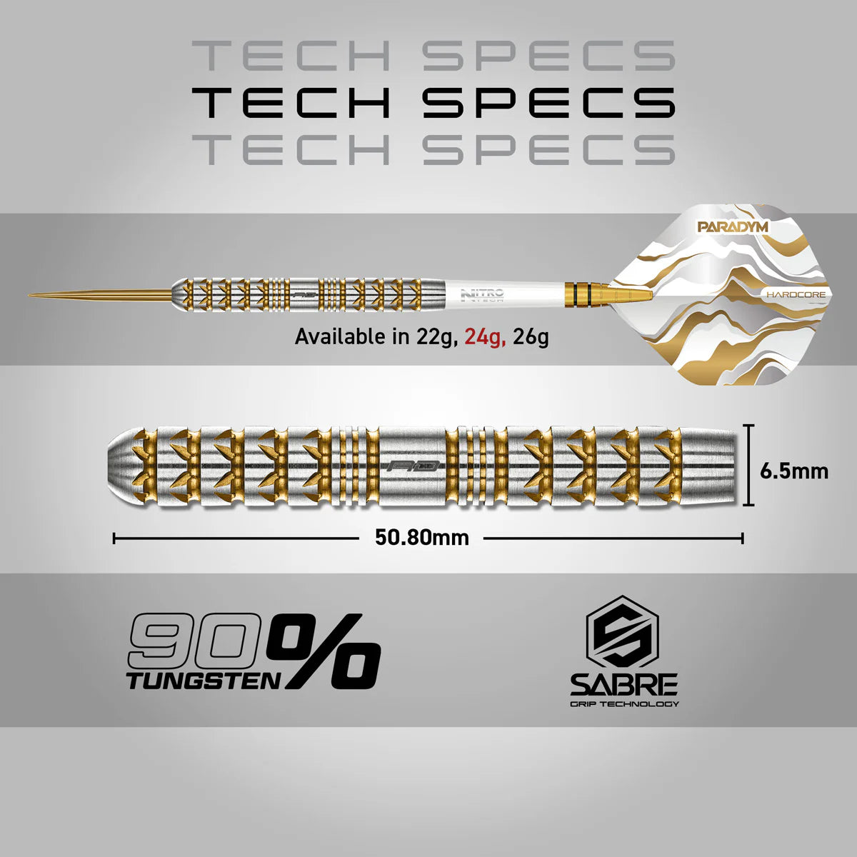 Red Dragon Paradym Gold Parallel 90% Steel Tip Darts