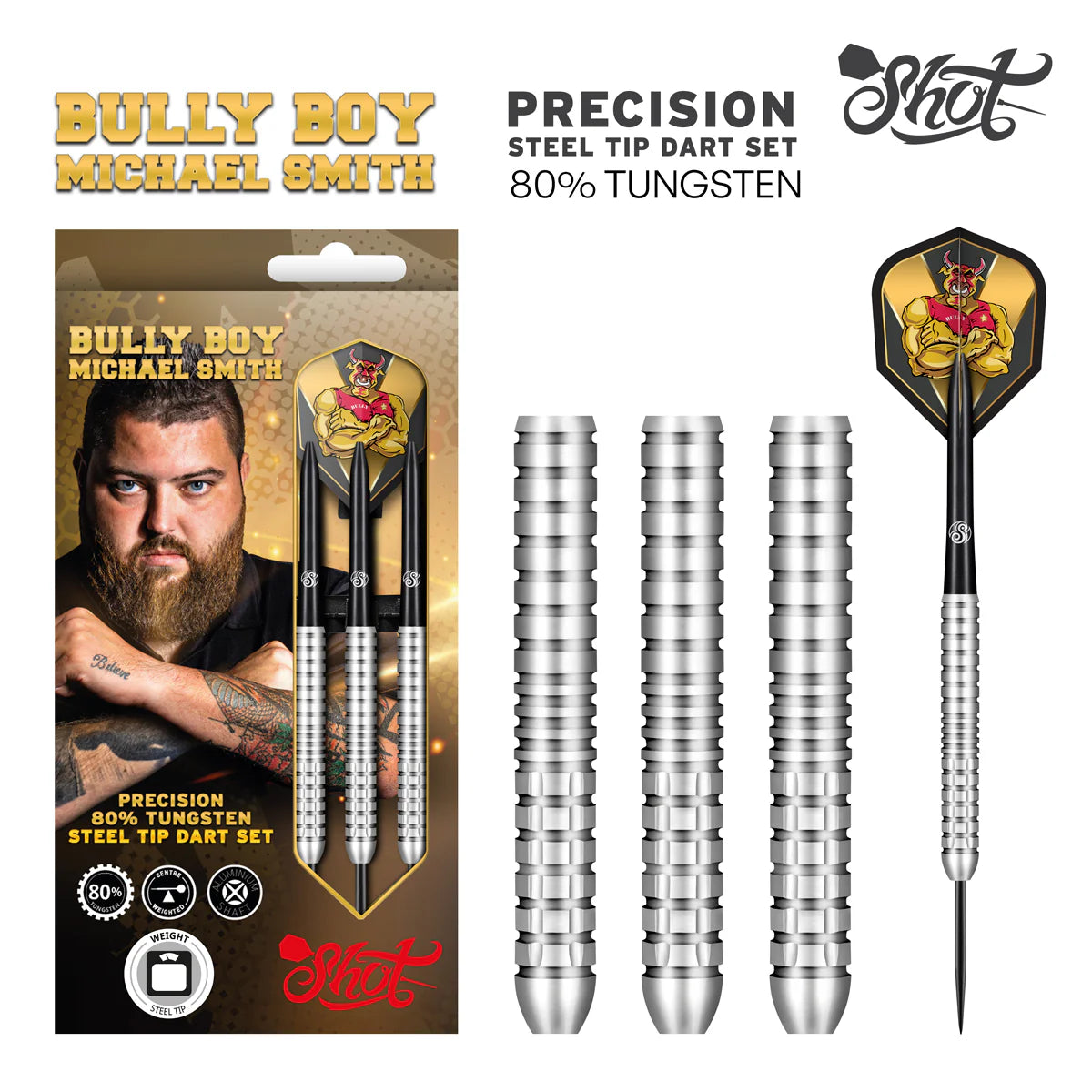 Shot Michael Smith 'Bully Boy' Precision 80% Tungsten Darts